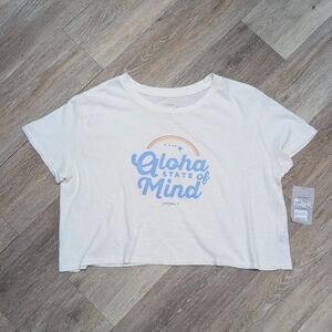 NWT New Local Motion crop tee shirt top Aloha State of Mind rainbow Size M